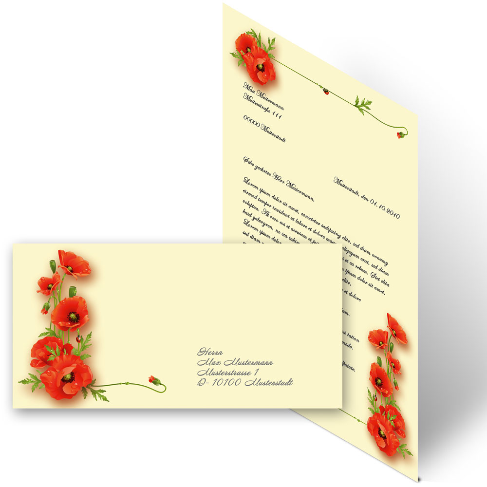 Motiv-Briefpapier-Sets MOHNBLUMEN, Briefpapier mit Umschlag - Bild 11 von 12