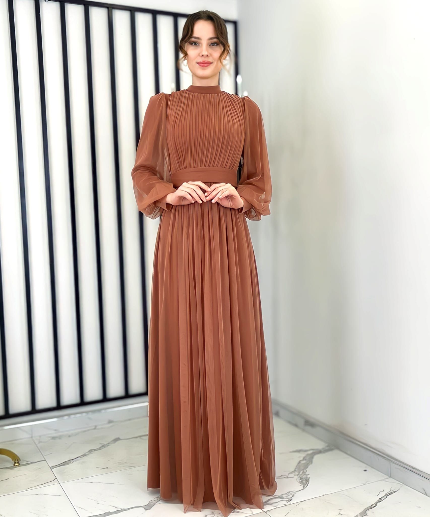 Tüllkleid Damen Abendkleid - Kleid Maxilänge Abaya-Stil - Modest Mode