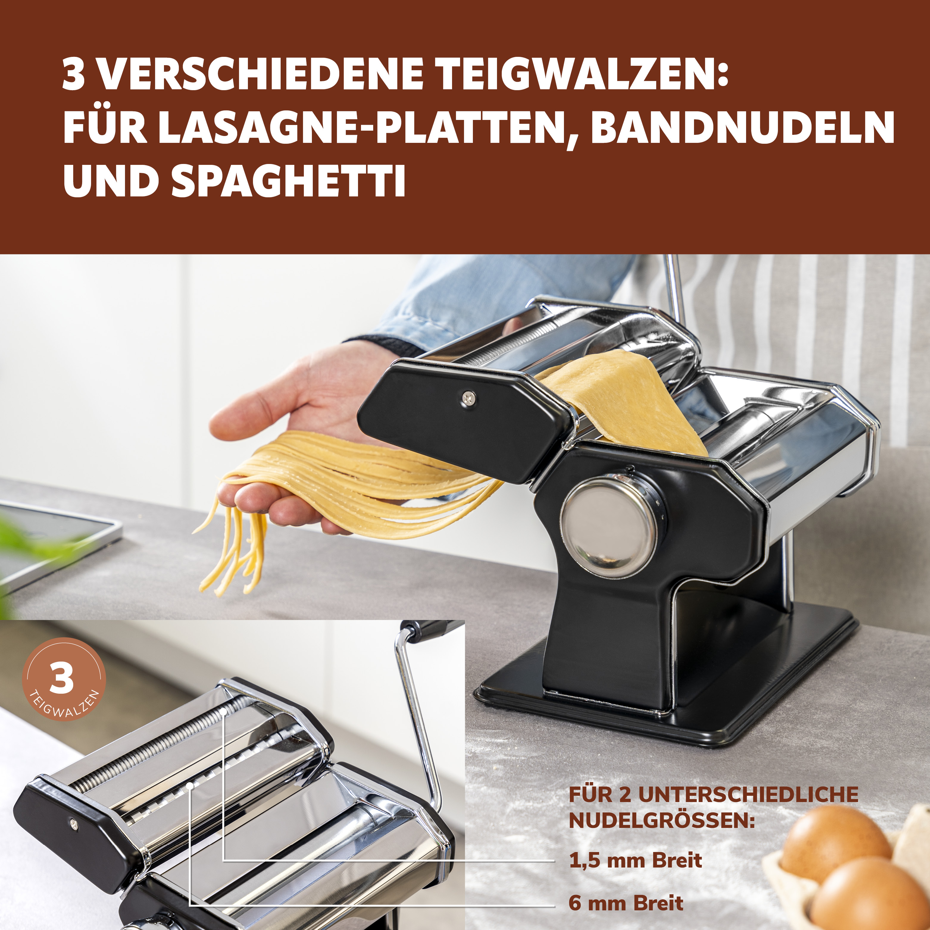 bremermann Nudelmaschine für Spaghetti, Pasta und Lasagne mit Rezeptbuch