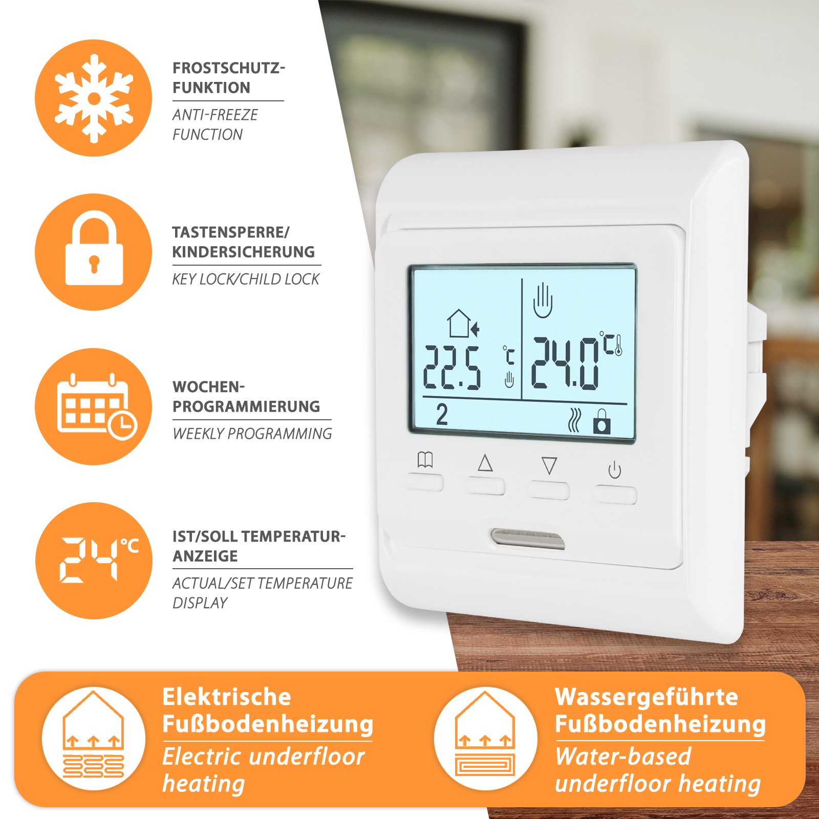 Elektrische Fußbodenheizung Infrarot Set Thermostat Laminat Vinyl Parkett a. HDF
